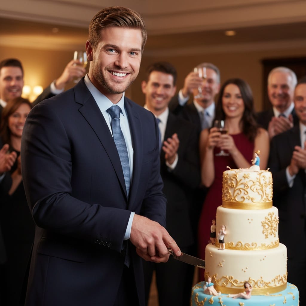 athletic white man cutting retirement cake 88554249