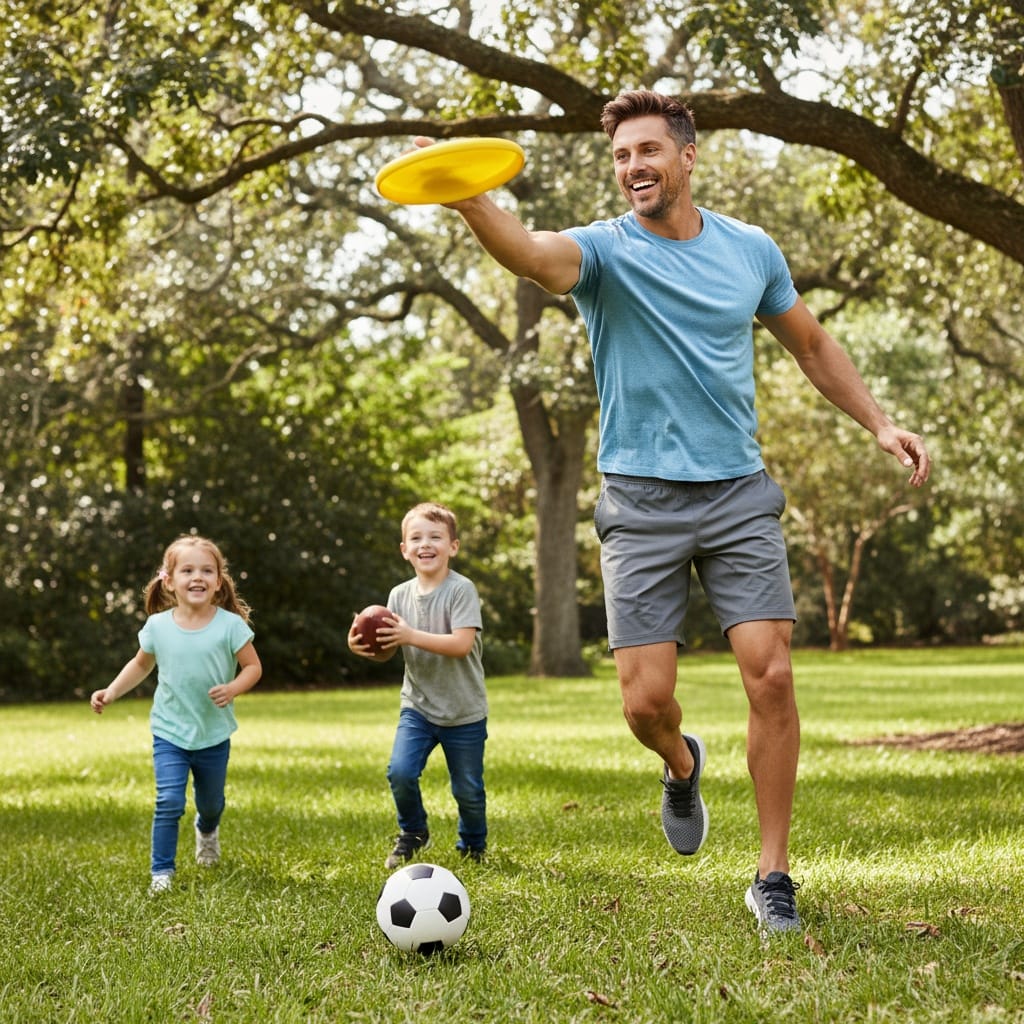 athletic white man dad playing catch sports 35080373