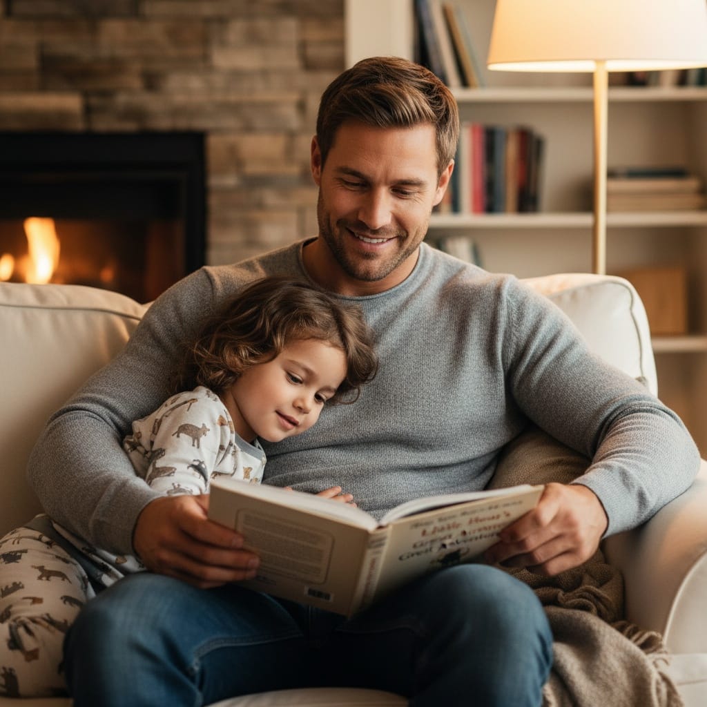 athletic white man dad reading bedtime story 22606794