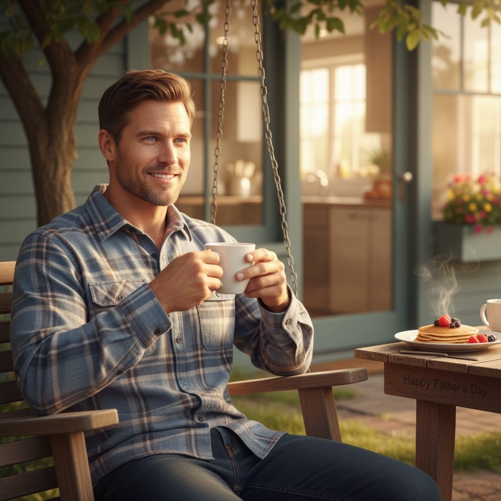 athletic white man dad relaxing with coffee 28594178
