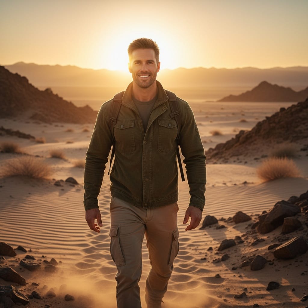 athletic white man desert adventure hero 54353160