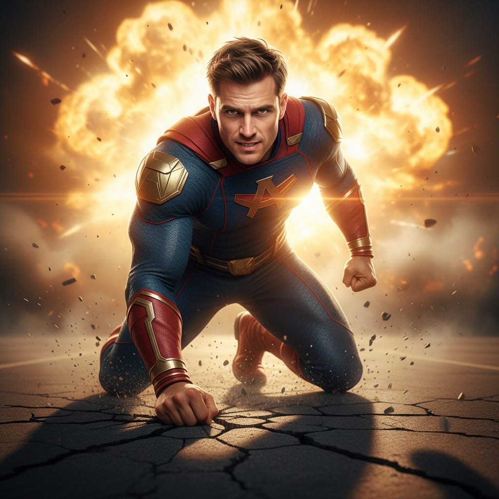 athletic white man dramatic landing pose 88976661