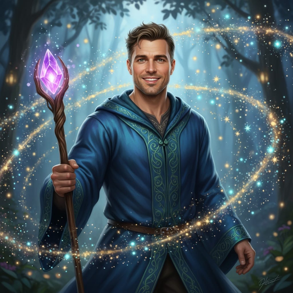 athletic white man fairy godmother magic 68698189