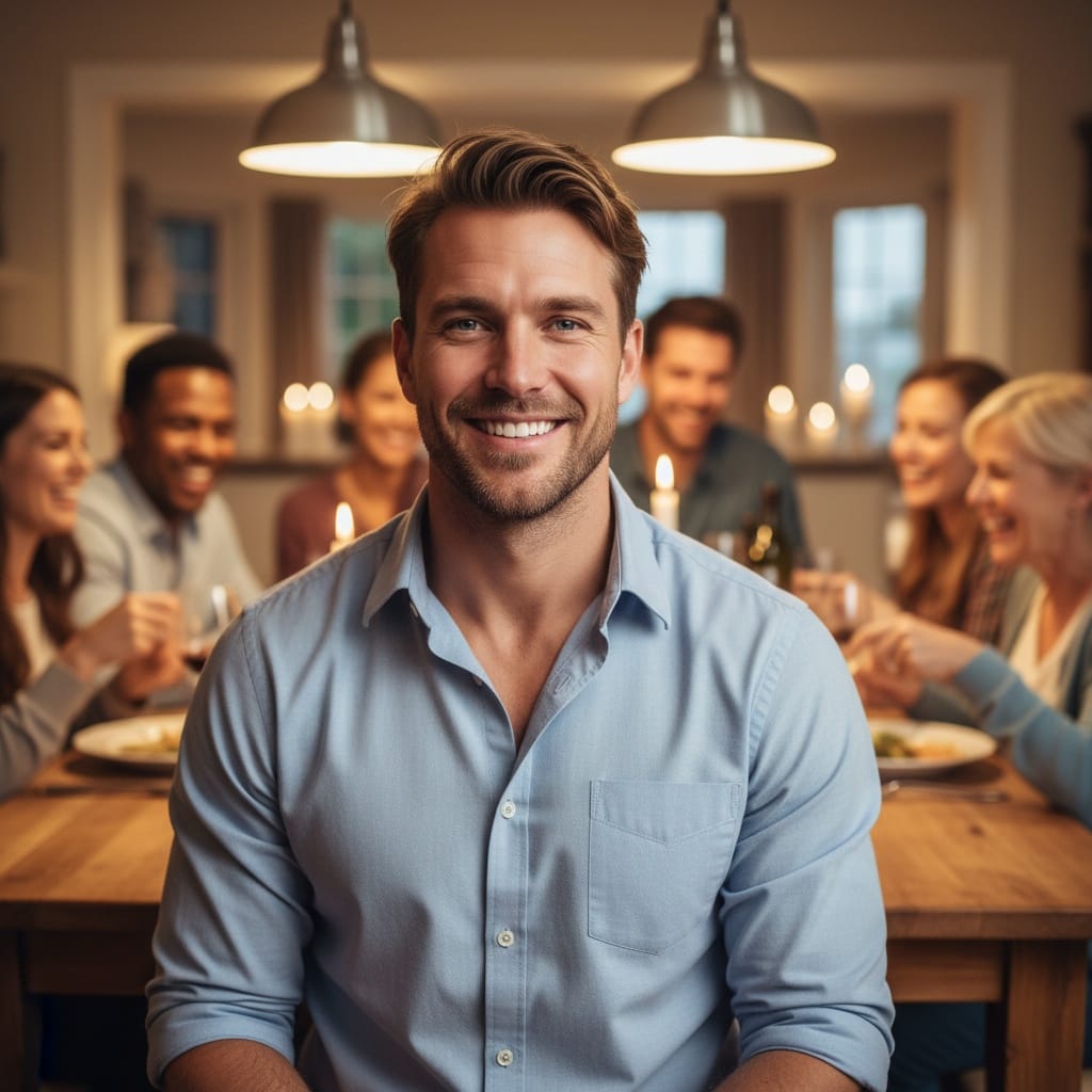 athletic white man family gathering dinner 54019650