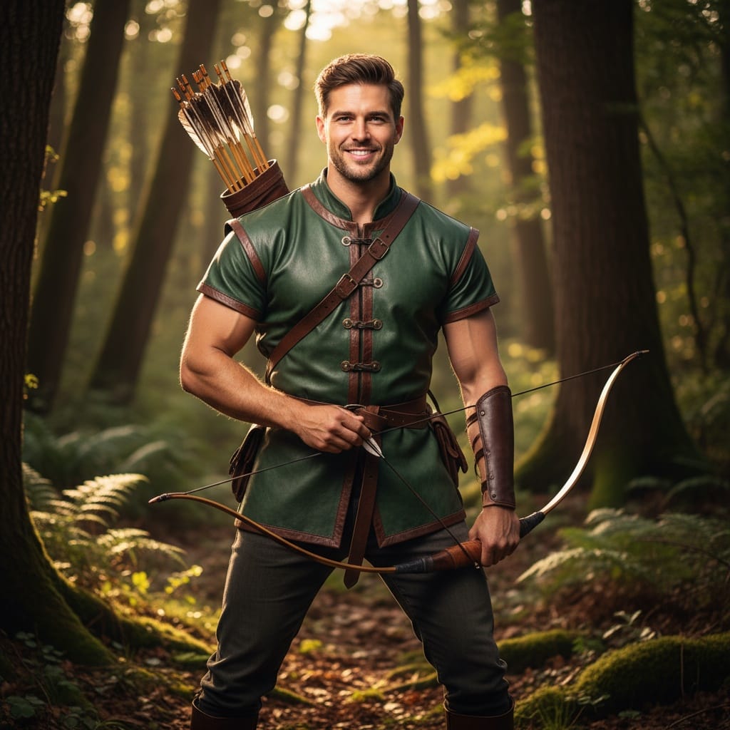 athletic white man forest archer natural setting 19621626
