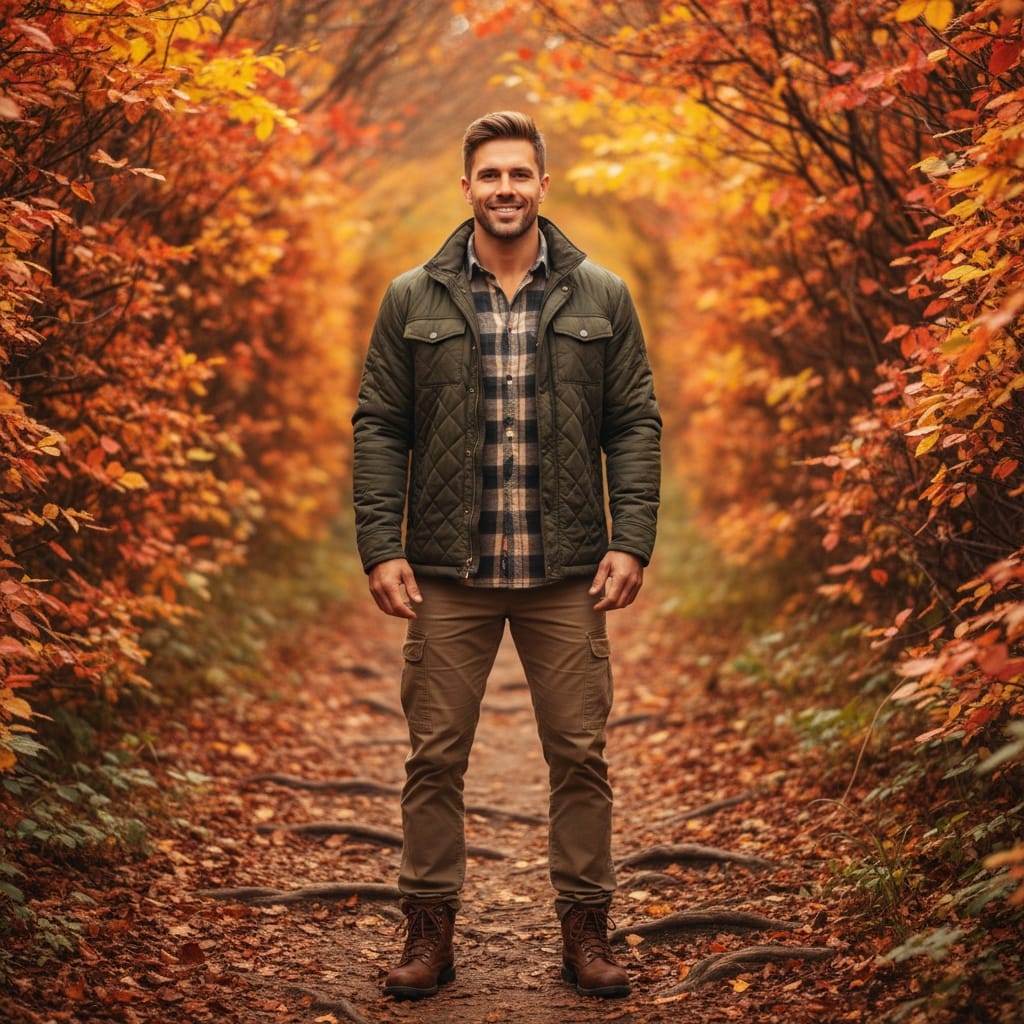 athletic white man forest trail fall colors 48075172