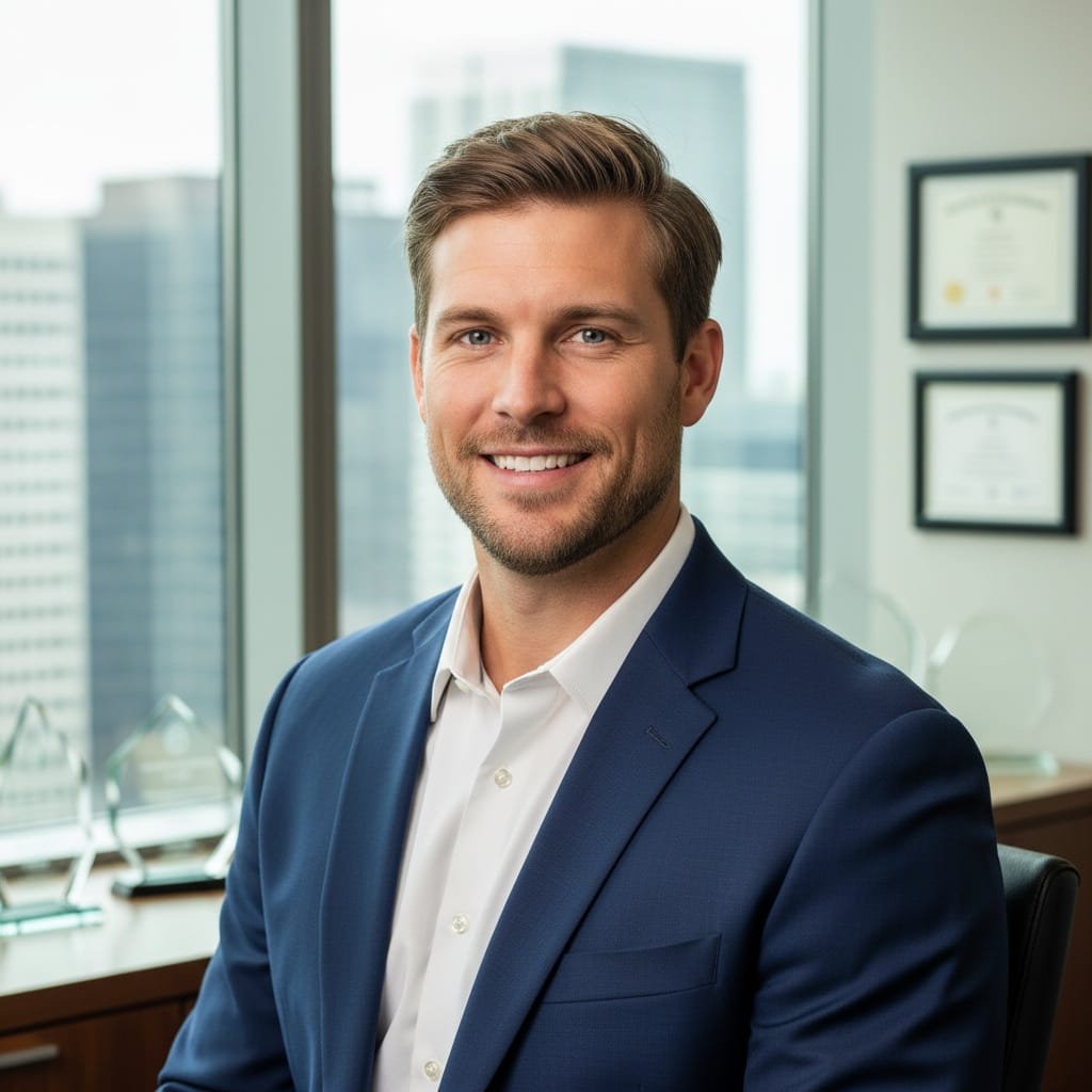 athletic white man formal portrait office setting 57889858