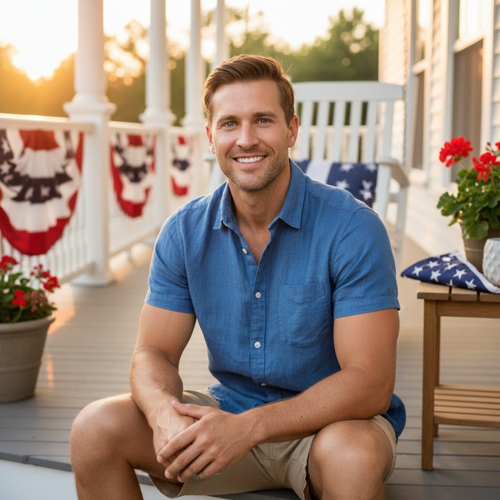 athletic white man front porch americana 33224963