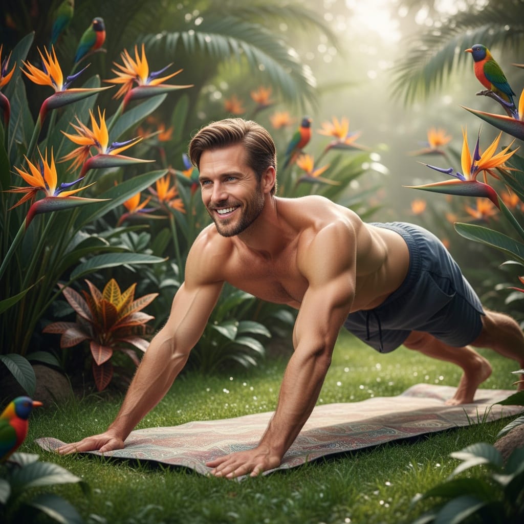 athletic white man garden morning flow 76665445