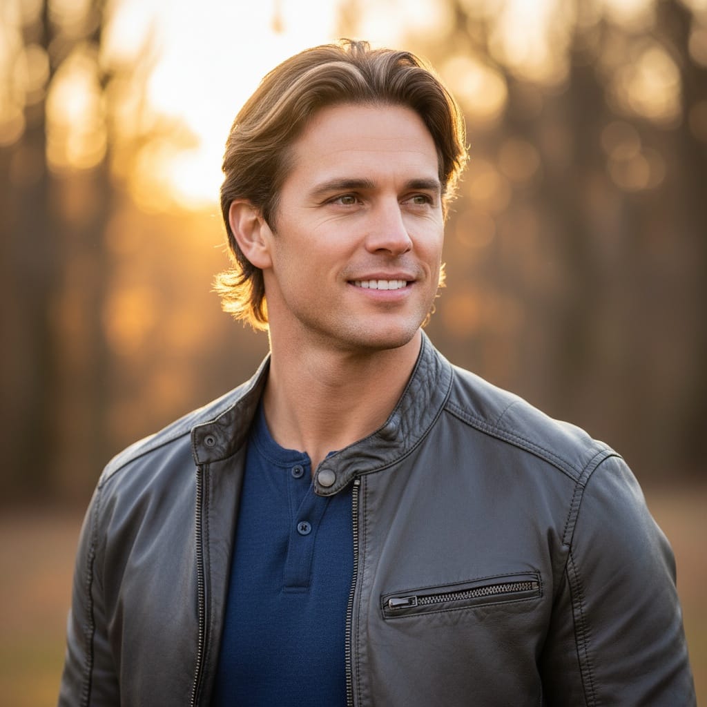 athletic white man golden hour outdoor portrait 75506570