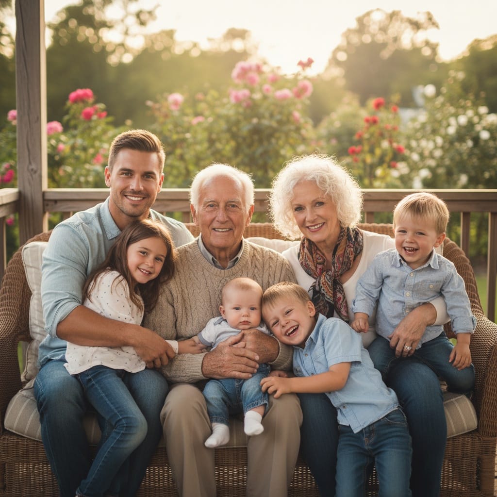 athletic white man grandparents with grandchildren 49490807