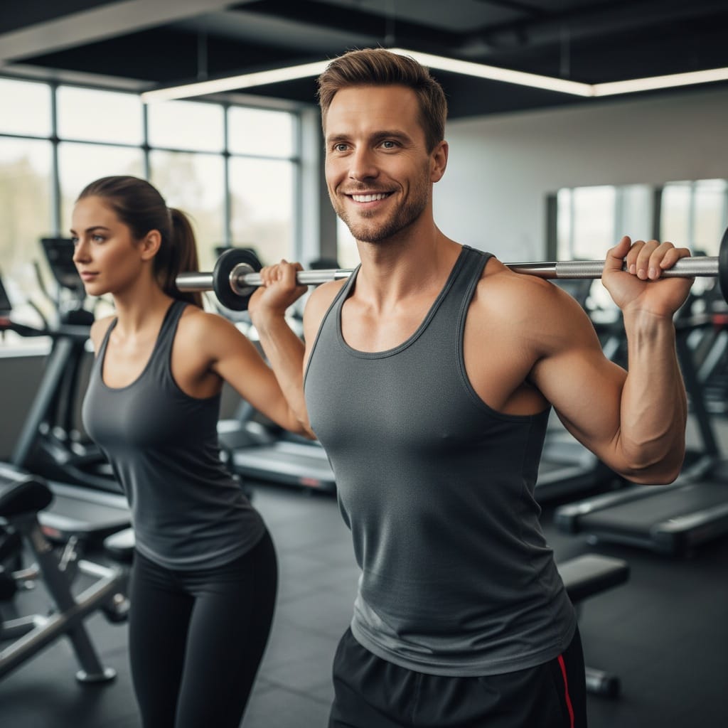 athletic white man gym floor training client 22065534