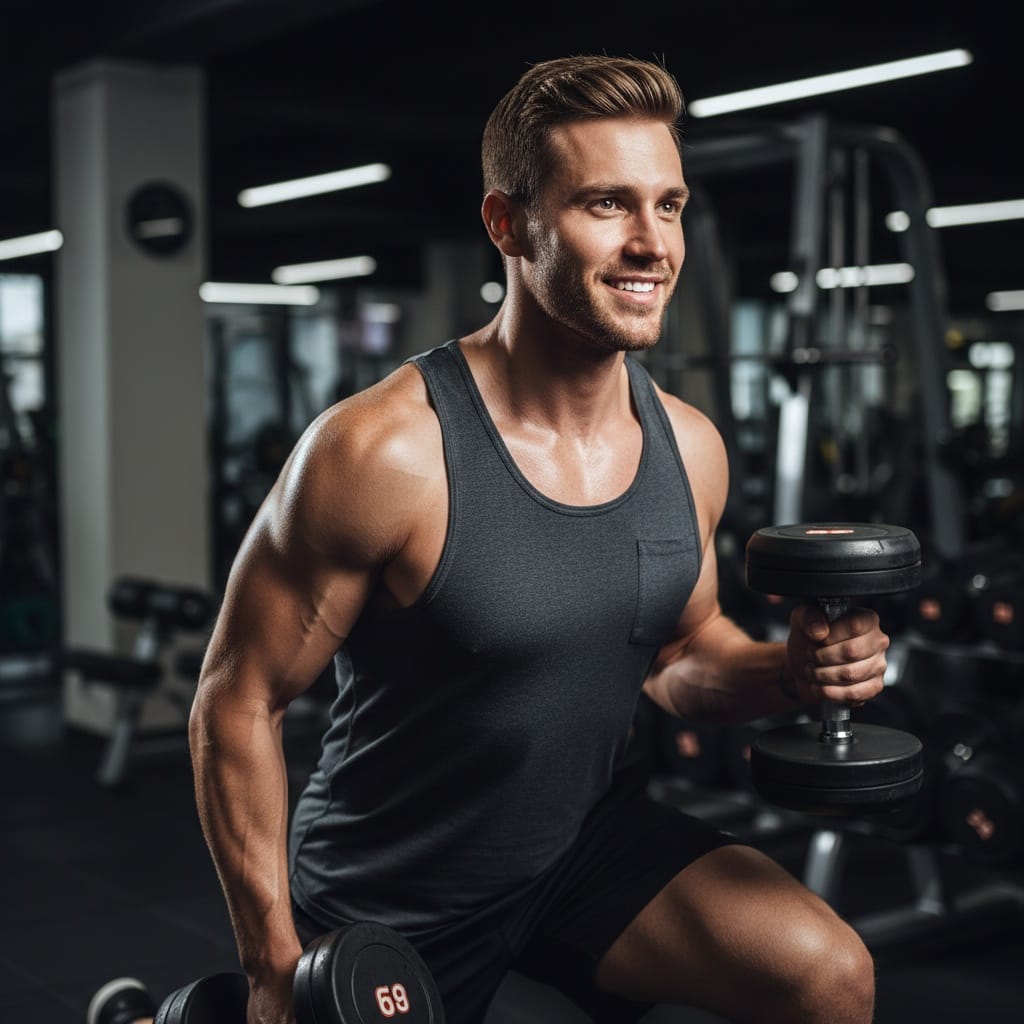 athletic white man gym workout action shot 42215724