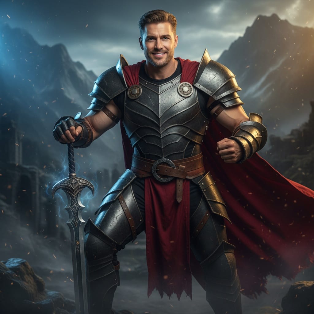 athletic white man heroic pose dramatic lighting 39121692