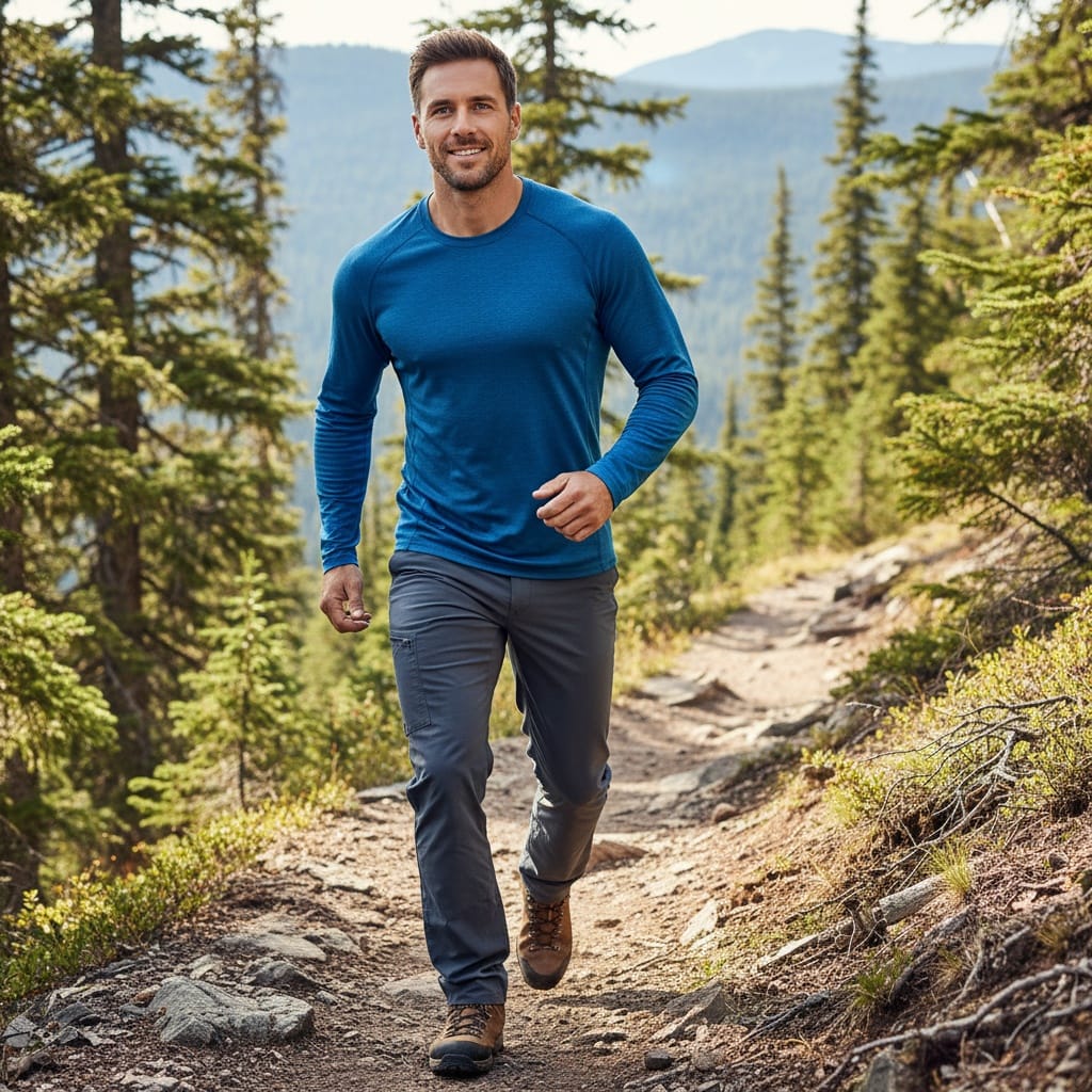athletic white man hiking trail action 99053966