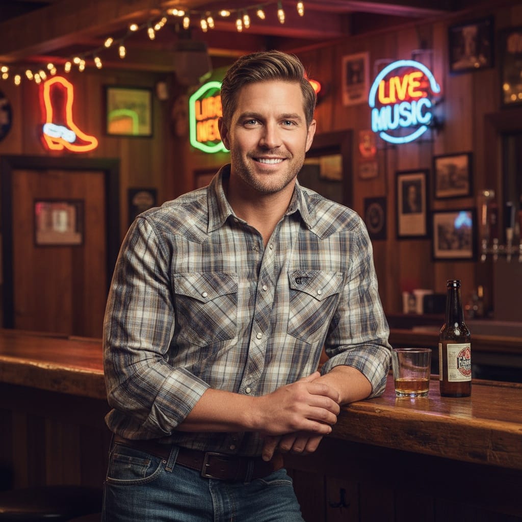 athletic white man honky tonk bar interior 96730946