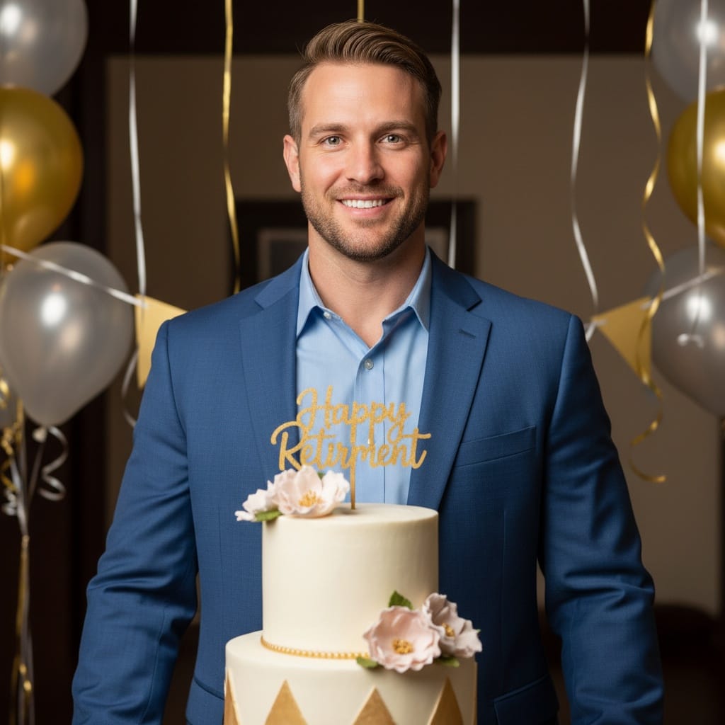 athletic white man honoree portrait with cake 68524513