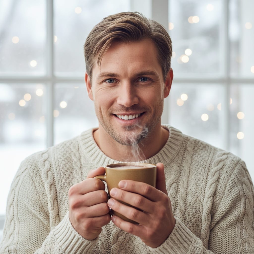 athletic white man hot chocolate closeup 98513994
