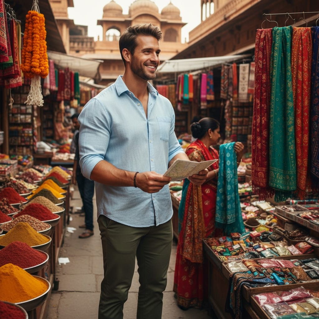 athletic white man indian marketplace cultural 48129910