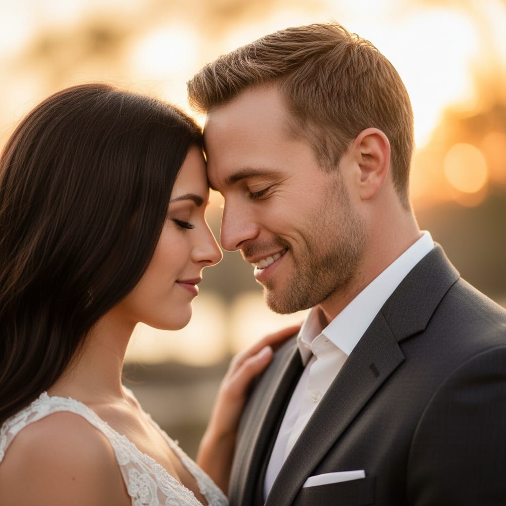 athletic white man intimate forehead touch 16543358