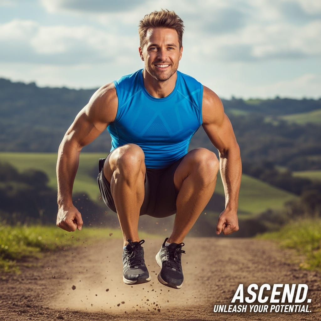 athletic white man jumping dynamic action 96938925
