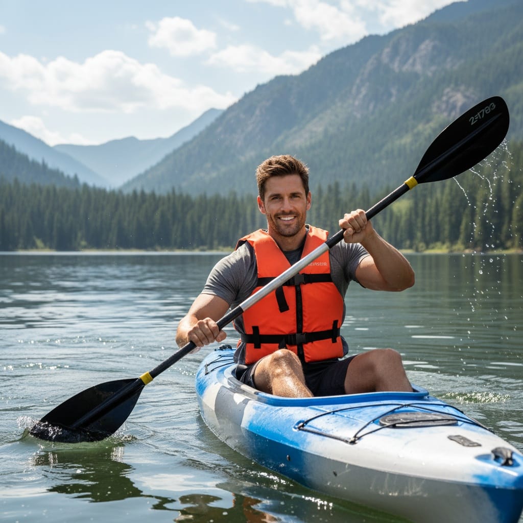 athletic white man kayak water adventure 28363268