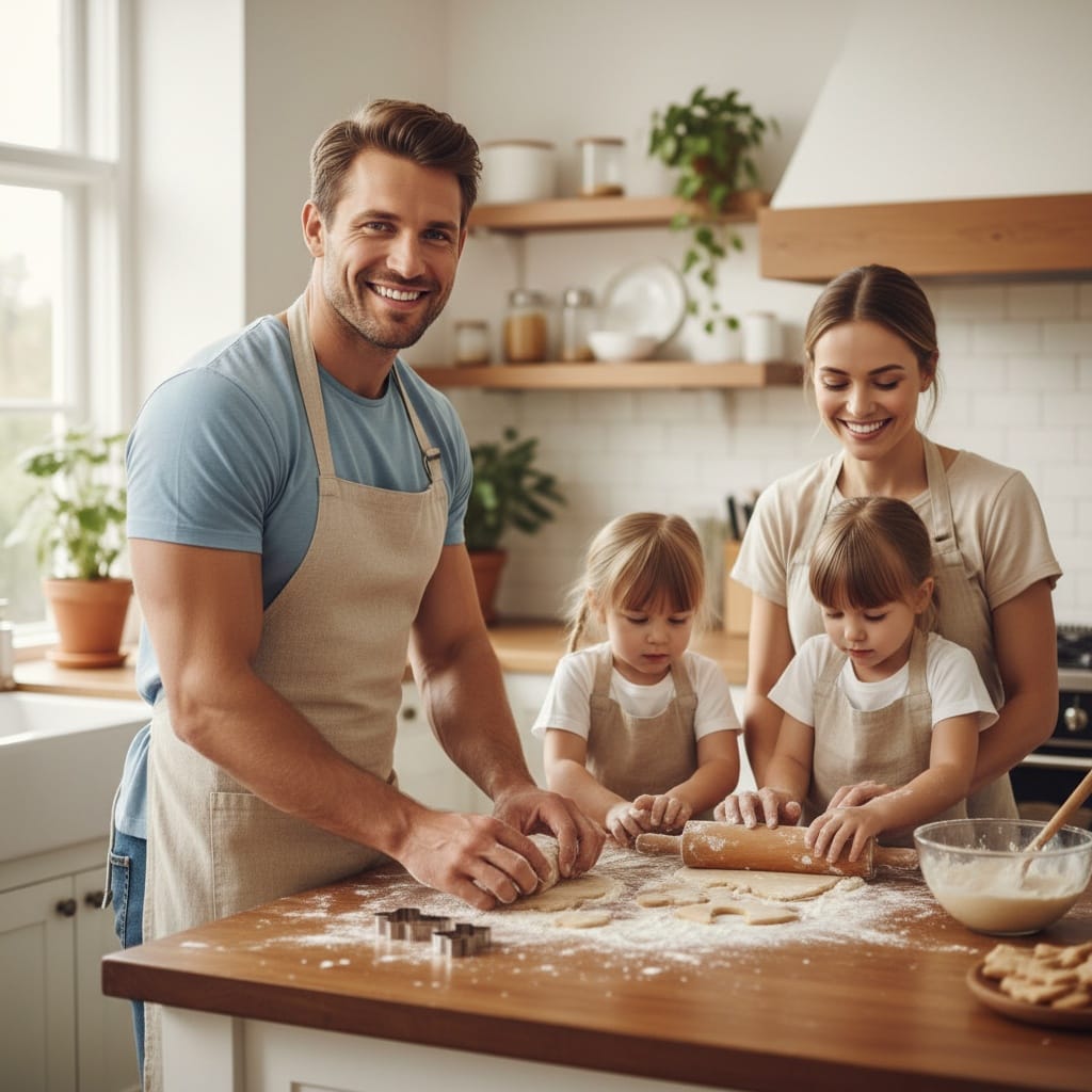 athletic white man kitchen baking moment 56959259