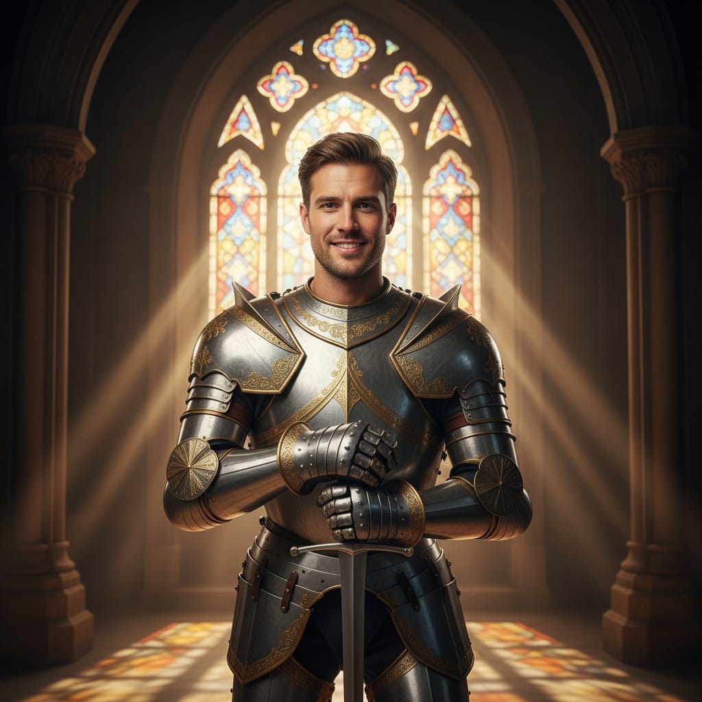 athletic white man kneeling sword ceremony 34596381