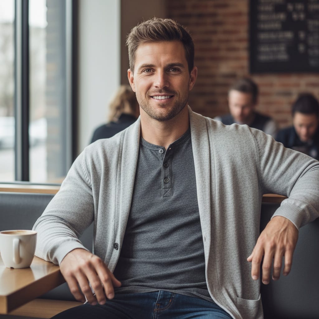 athletic white man lifestyle coffee shop casual 17200436