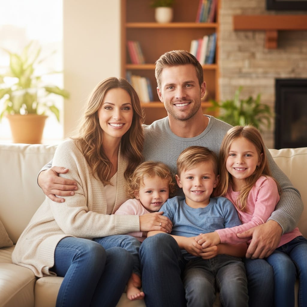 athletic white man living room couch portrait 60182229