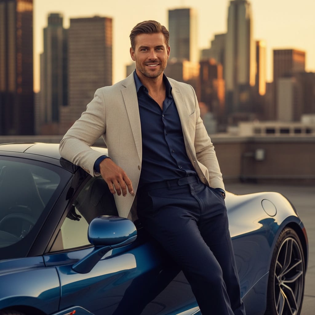 athletic white man luxury car editorial 61201087