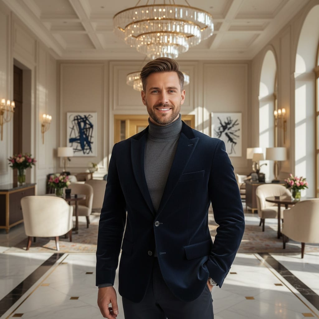 athletic white man luxury hotel lobby marble 50678158