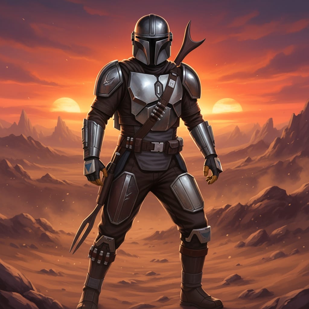 athletic white man mandalorian warrior stance 84031872