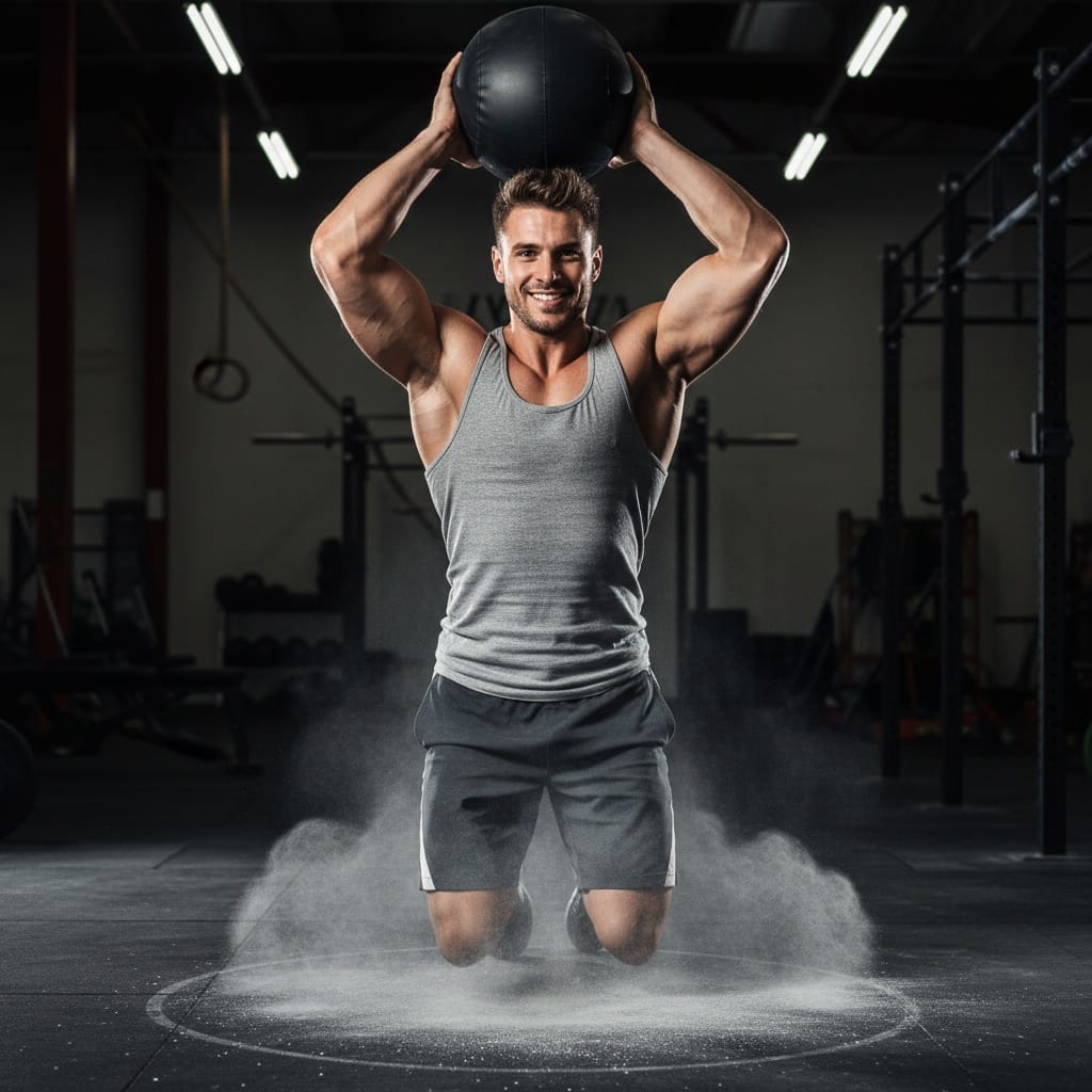 athletic white man medicine ball slam 30425494