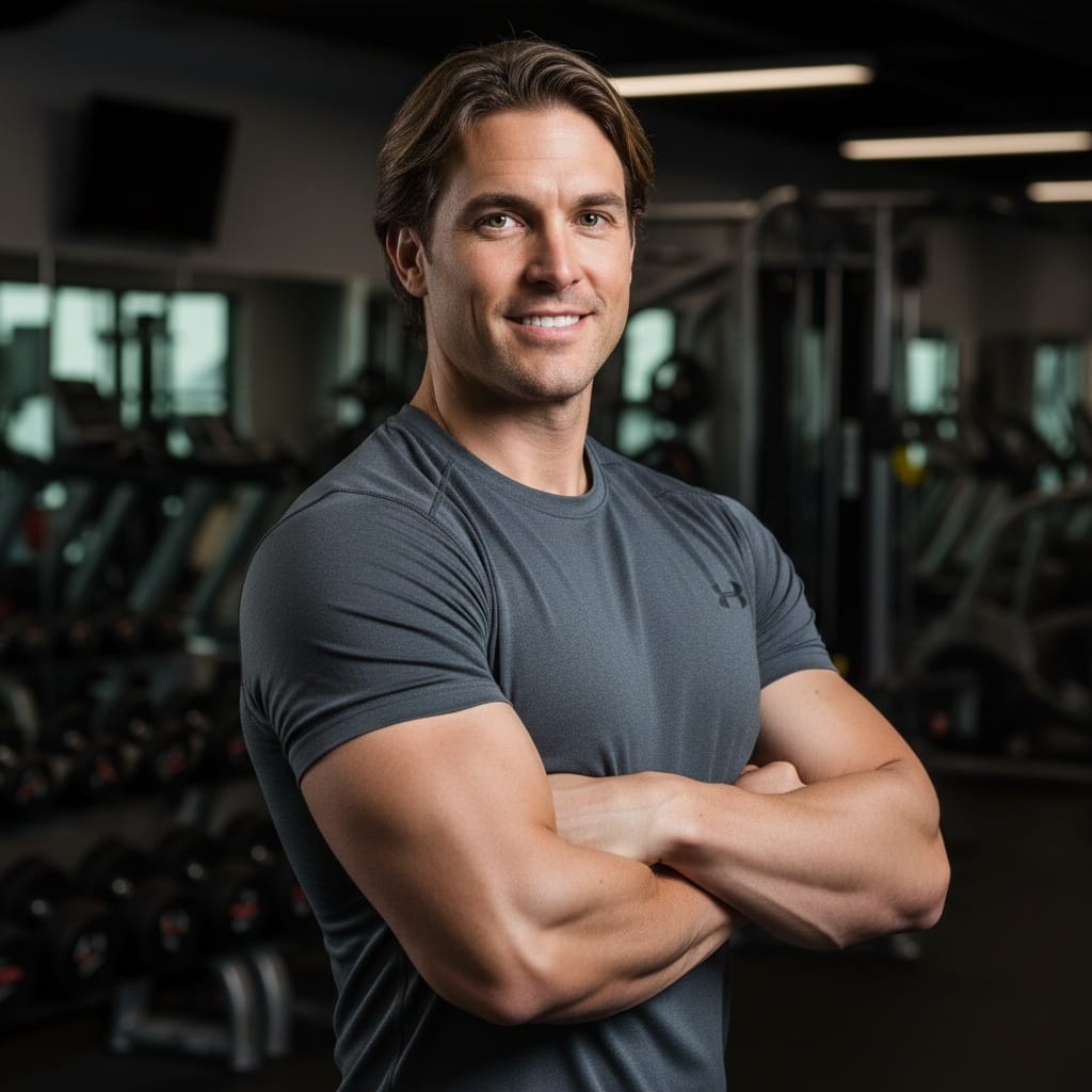 athletic white man motivational arms crossed pose 67149942