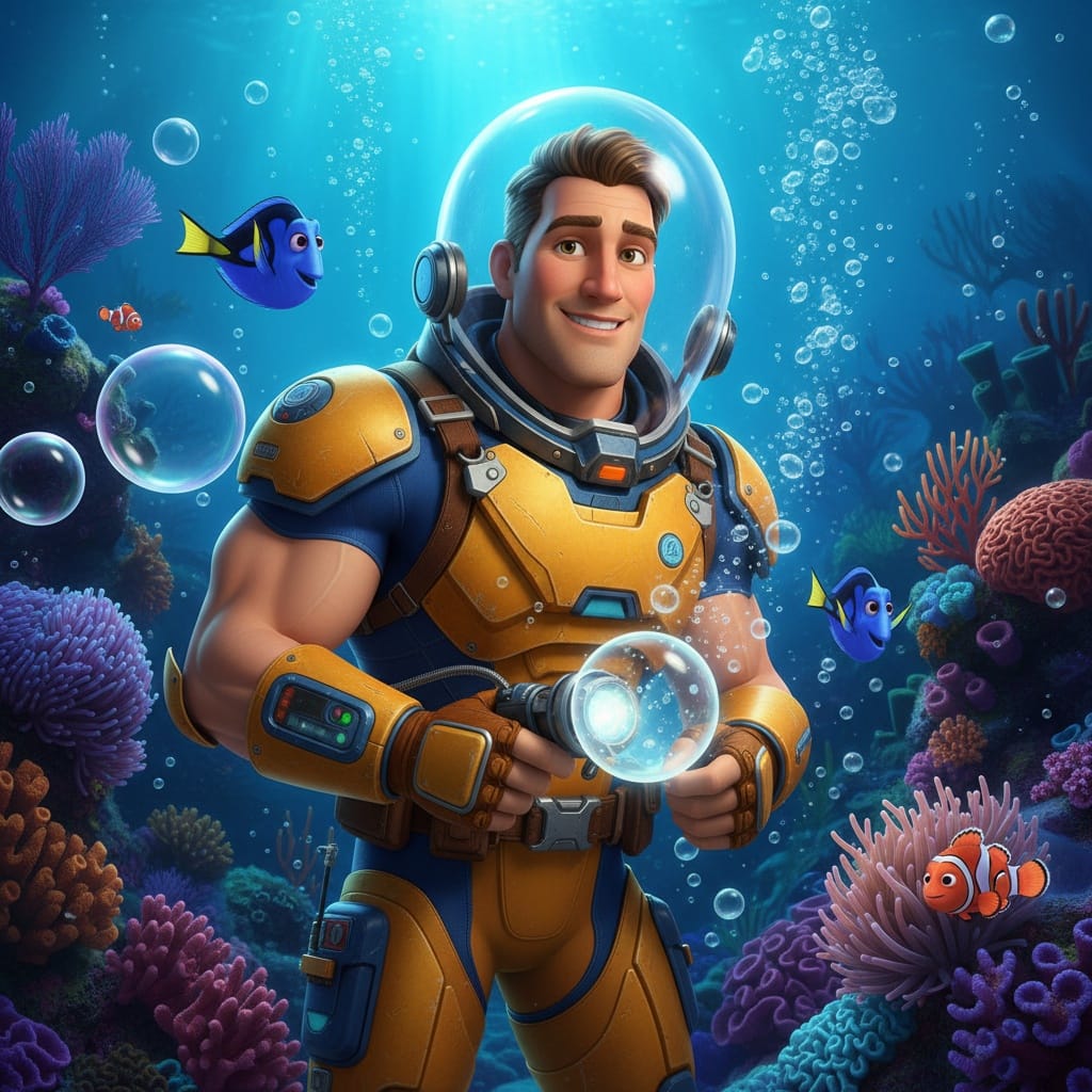 athletic white man nemo underwater diver 52229094