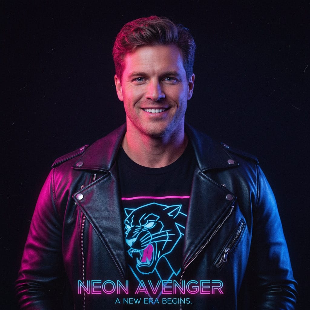athletic white man neon portrait pink blue 10590648