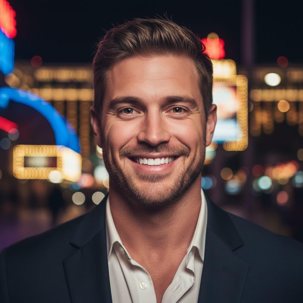 athletic white man neon strip night portrait 29849777
