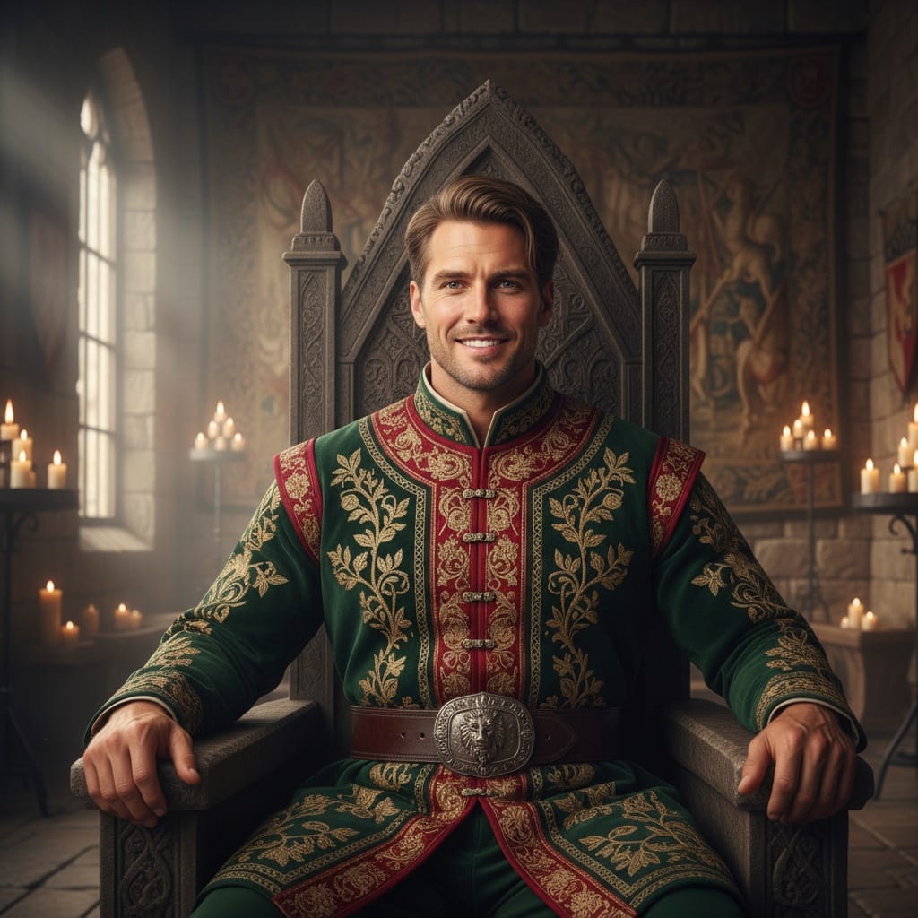 athletic white man noble portrait throne room 75913870