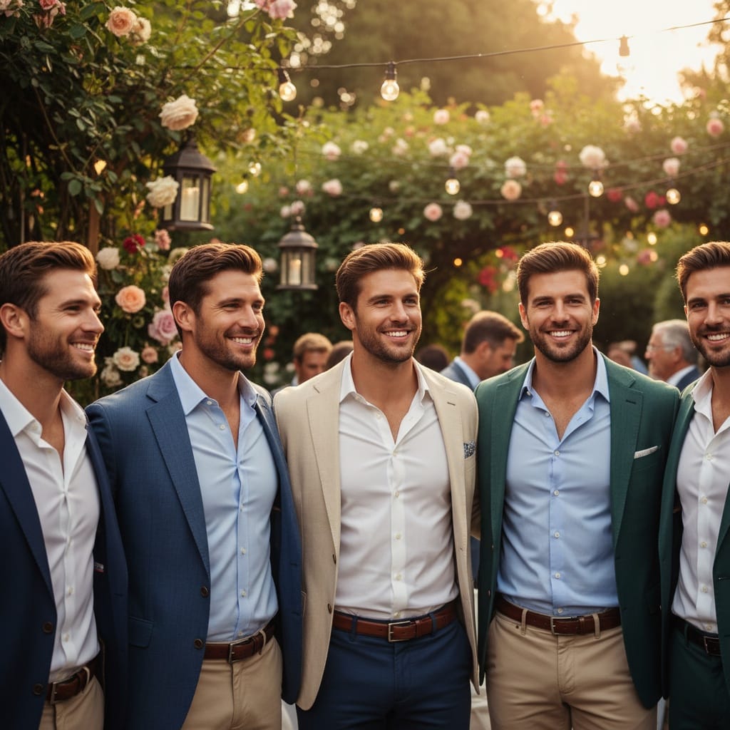 athletic white man outdoor garden party setting 81016820