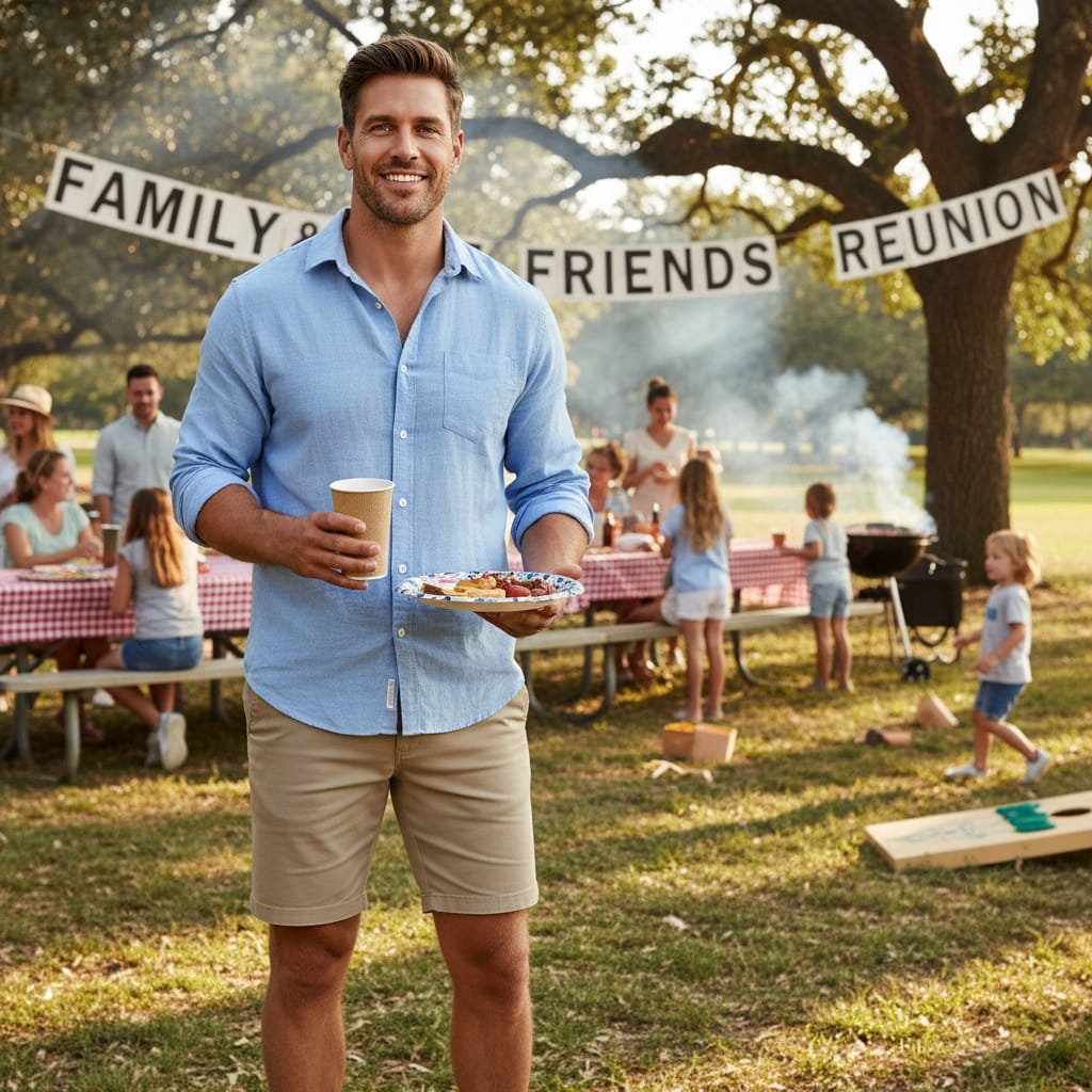 athletic white man outdoor group picnic style 70442164