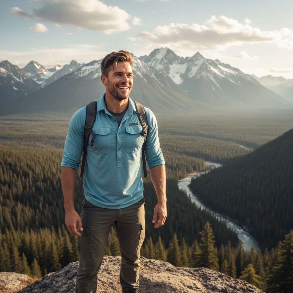 athletic white man outdoor nature adventure 68103273