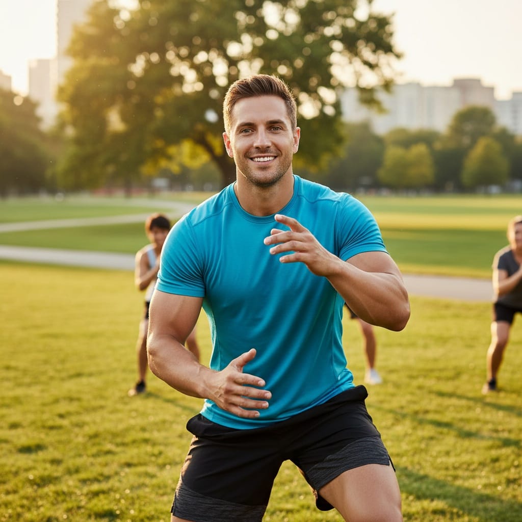 athletic white man outdoor training session 86335163