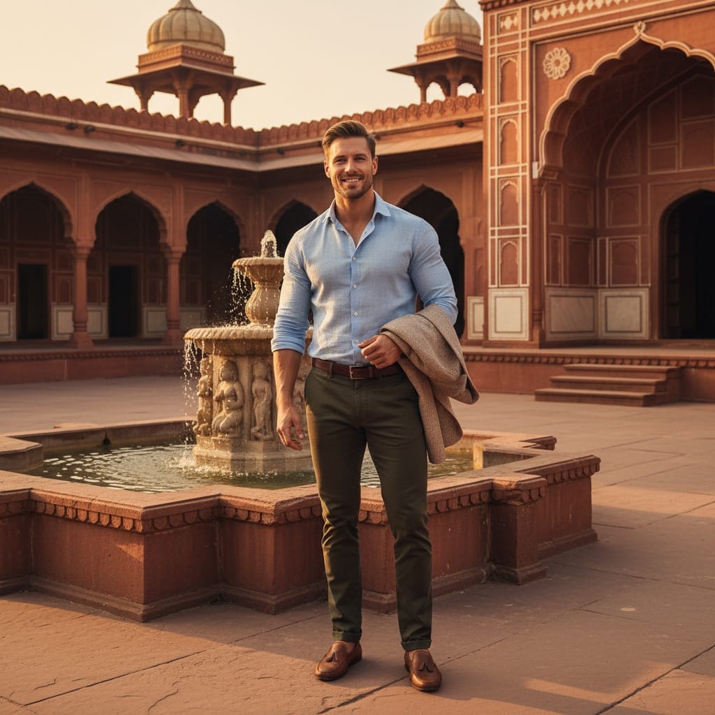 athletic white man palace courtyard sunset 24258708