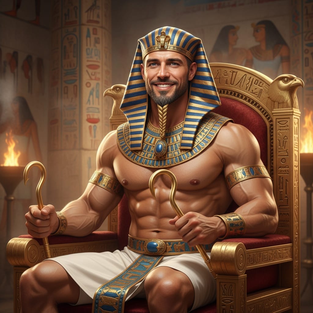 athletic white man pharaoh throne room 46316405