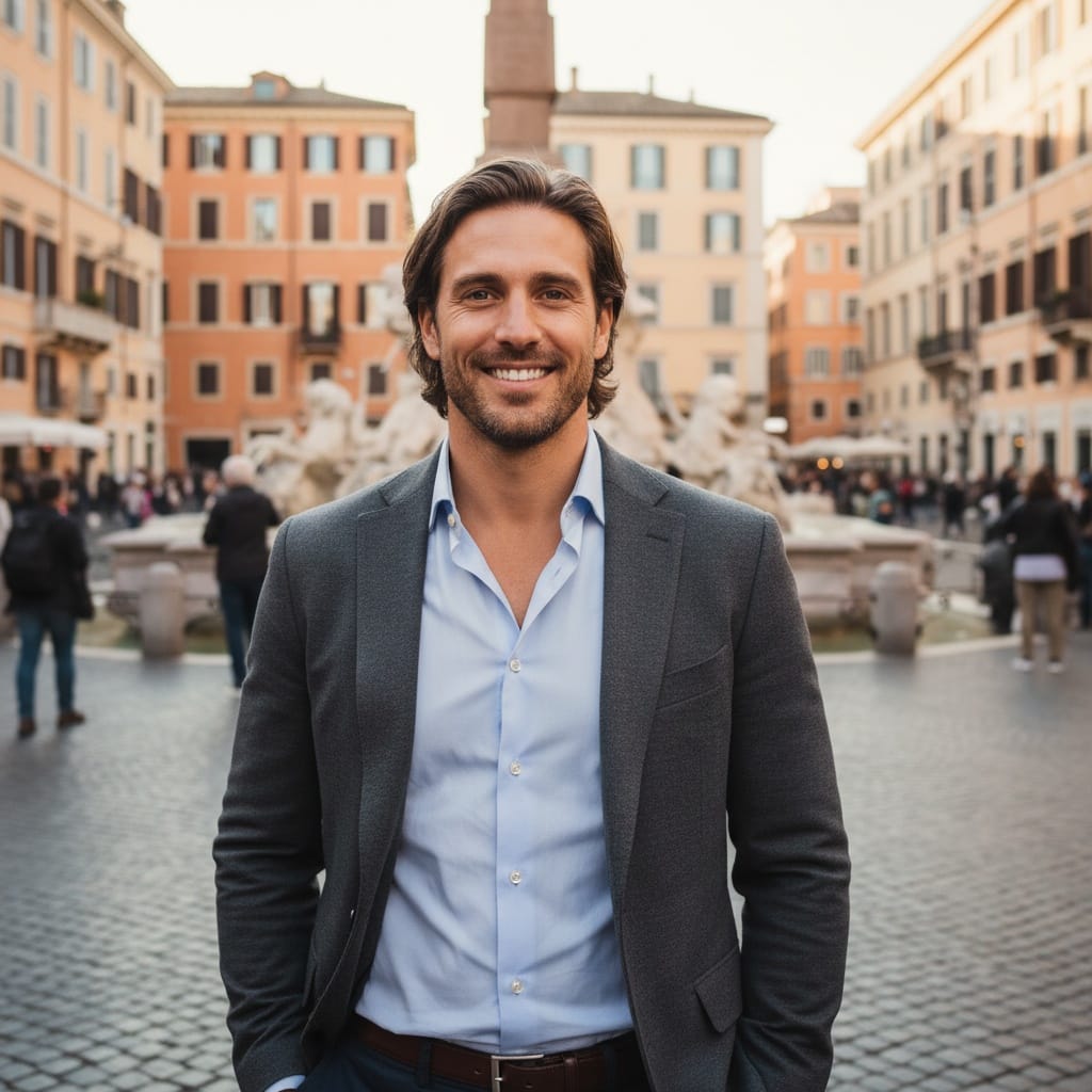 athletic white man piazza navona fountain 81397462