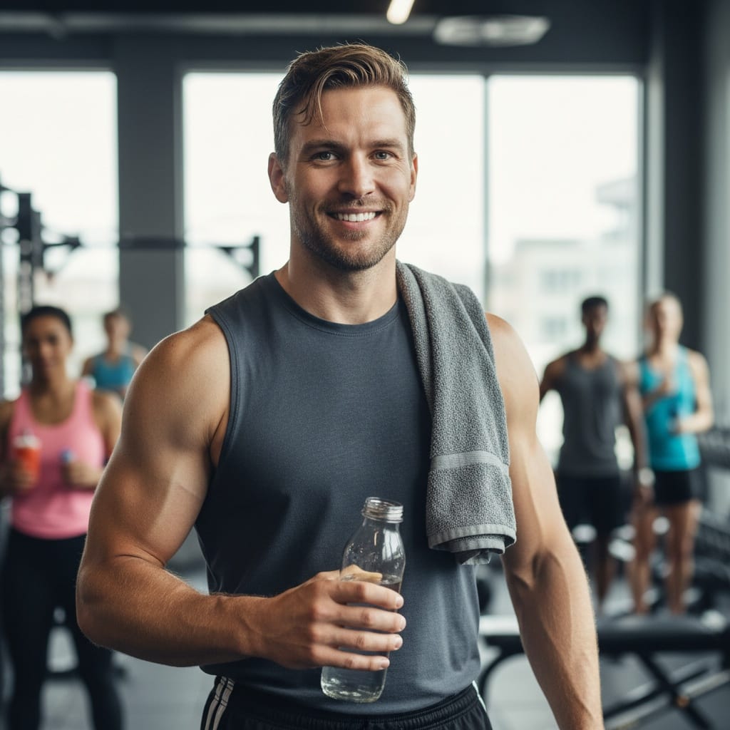 athletic white man post workout authentic 15296806
