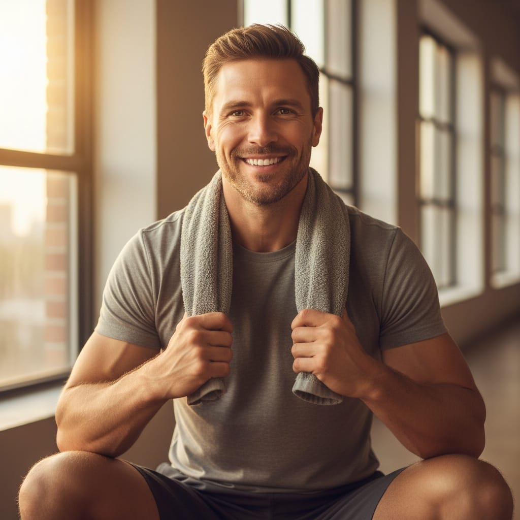 athletic white man post workout satisfaction 39437308