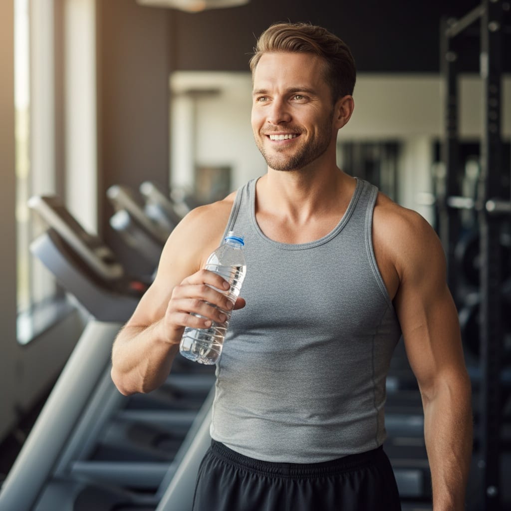 athletic white man post workout water break 36824637