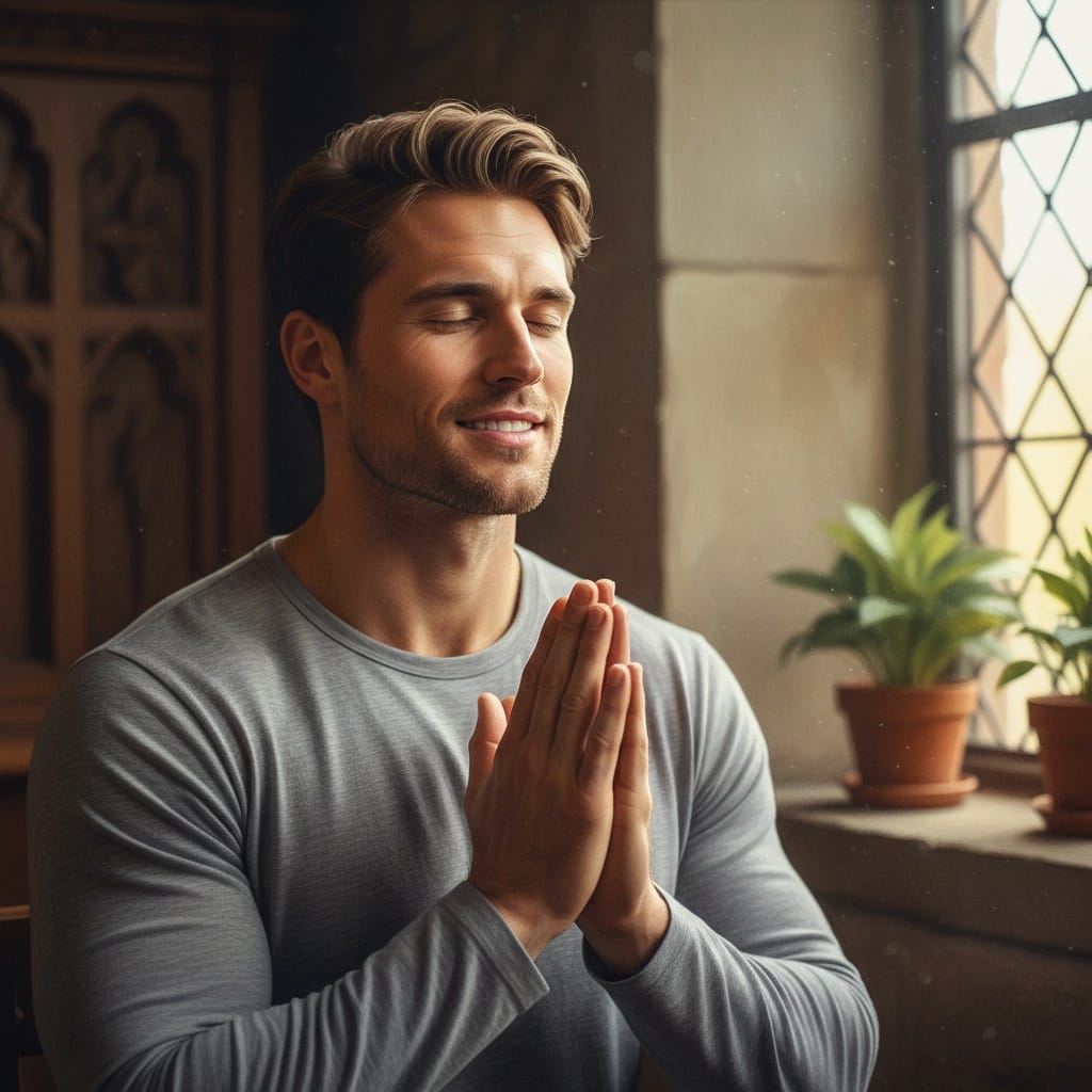 athletic white man prayer reflection peaceful 80429022